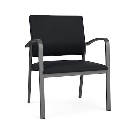 Lesro Newport Wide Guest Chair Metal Frame, Charcoal, MD Black Upholstery NP1201